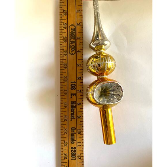 Vintage 11" Gold and Silver‎ Glitter Glass Indent Tree Topper Christmas Rauch 92 - Picture 8 of 9